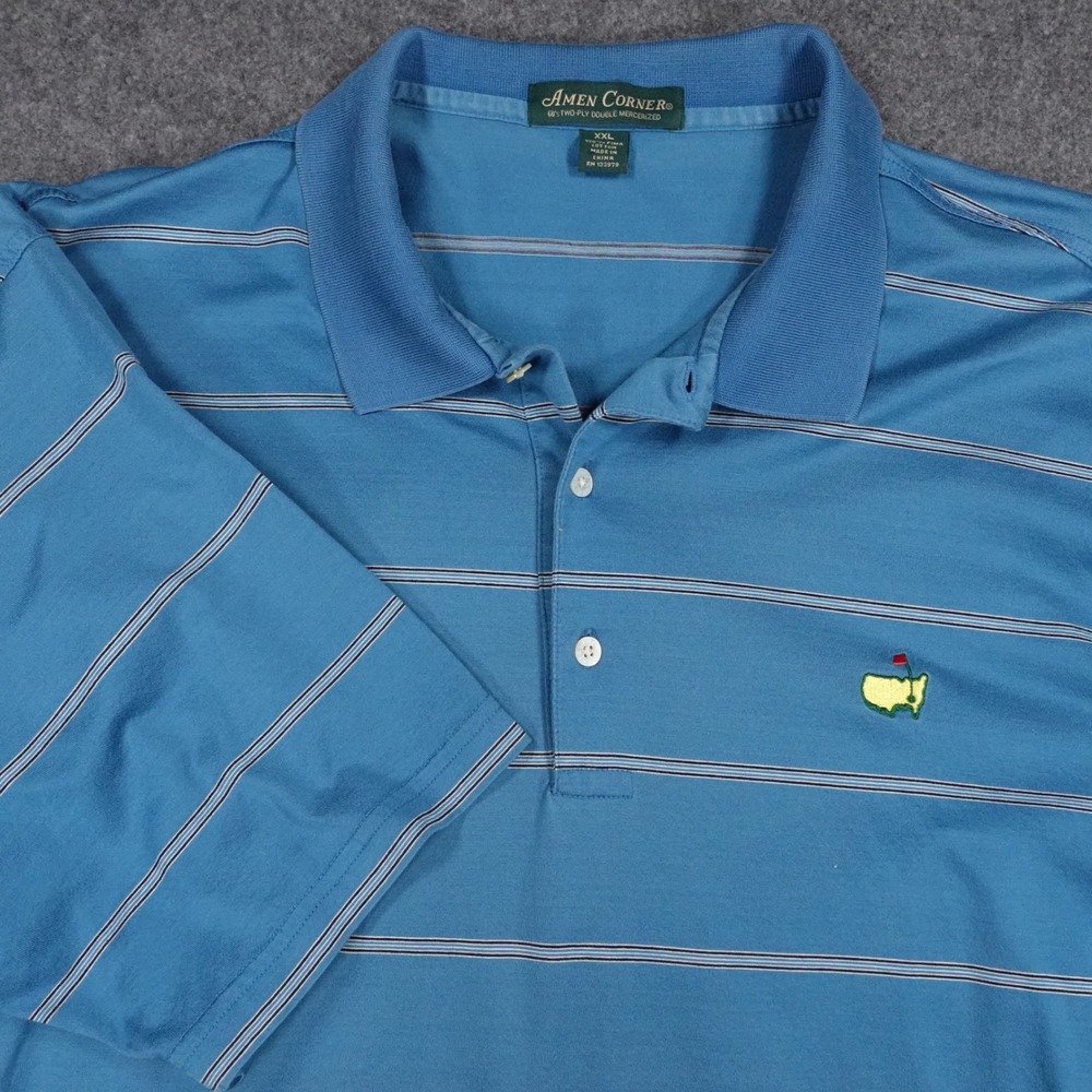 Amen Corner Masters Polo Shirt XXL Blue Striped Pima Cotton Golf Top RN133979
